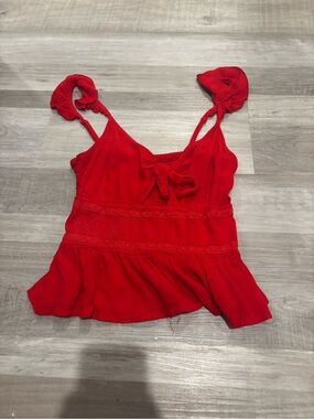 Patrons of Peace Red Tie-Front Ruffle Camisole